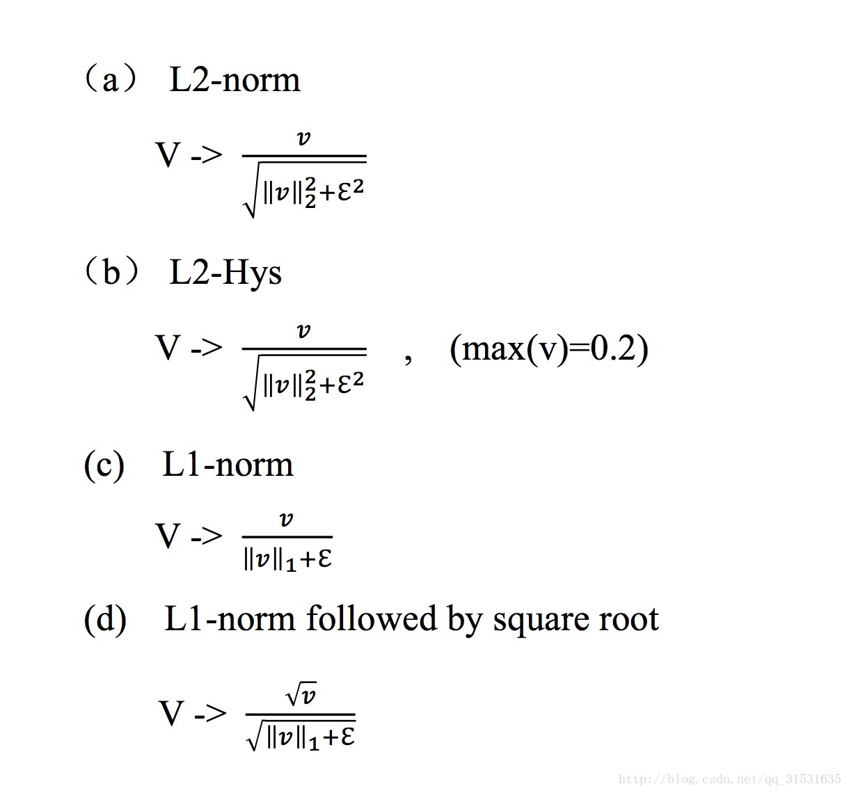 L2-norm、L2-Hys、L1-norm以及L1-sqrt的定义