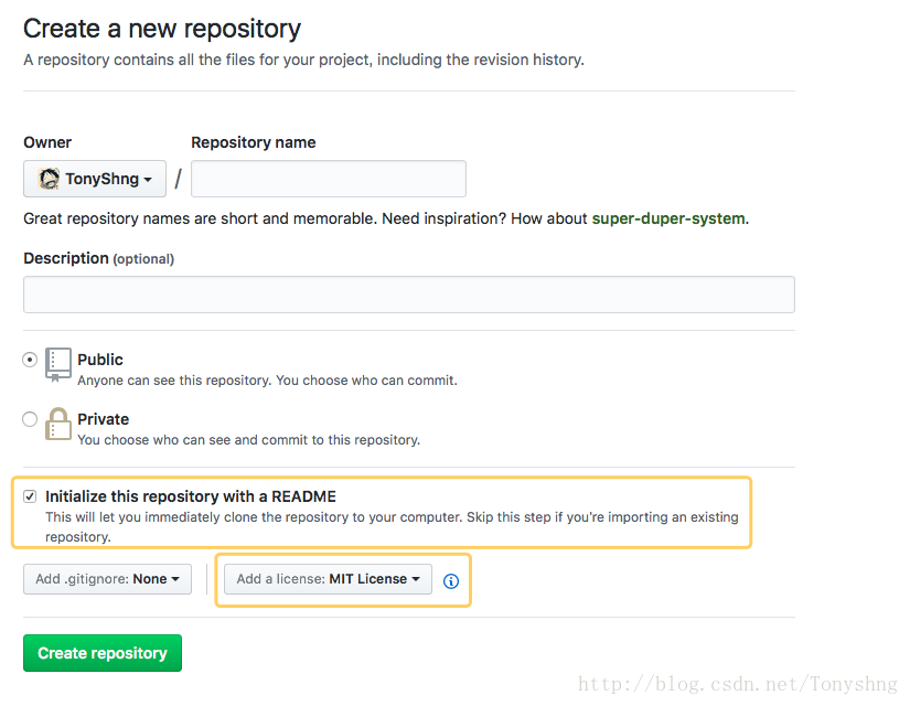 第一步，New repository