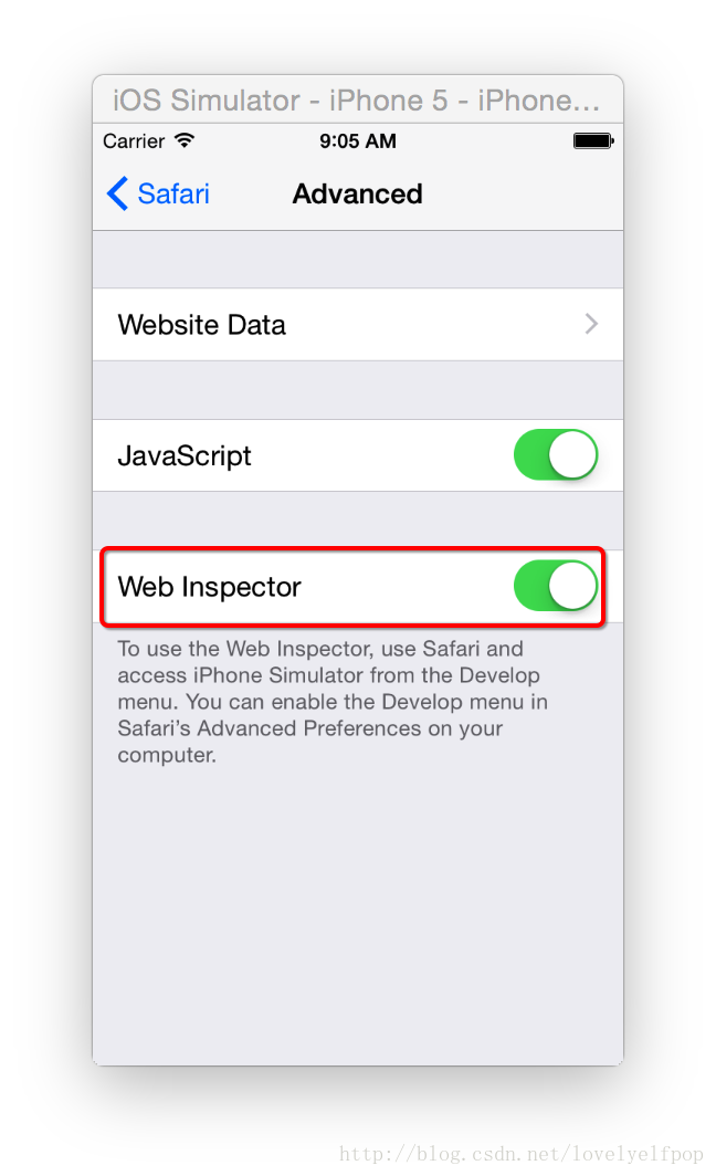打开iphone设备中的web检查器