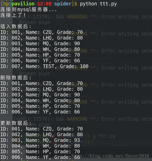 Three Python methods to operate MySQL database