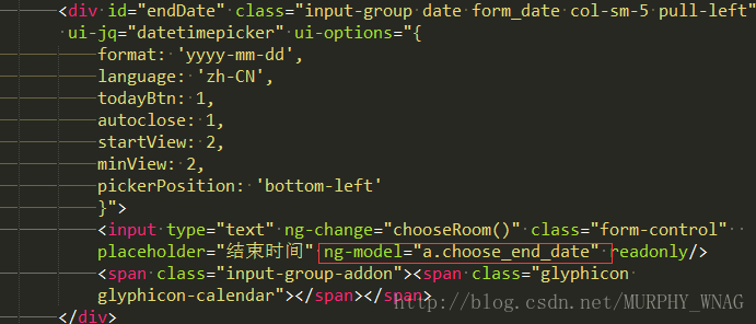 atetimepicker时，想让其初始化一个值，可以通过ng-model，注意必须将其放在一个对象a里面，