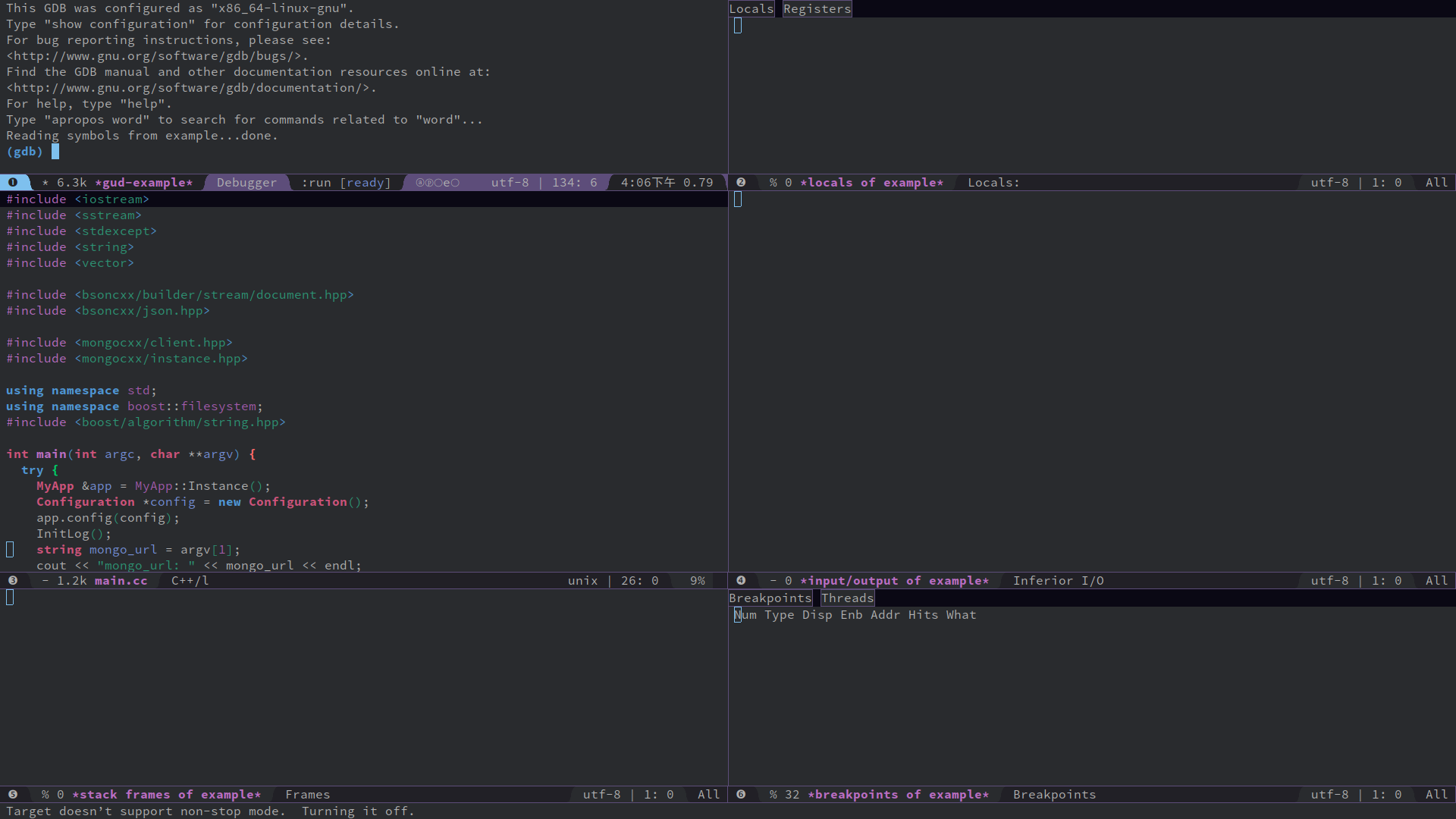 spacemacs 使用gdb