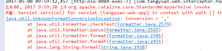 java.util.UnknownFormatConversionException: Conversion = ‘,‘ 解决