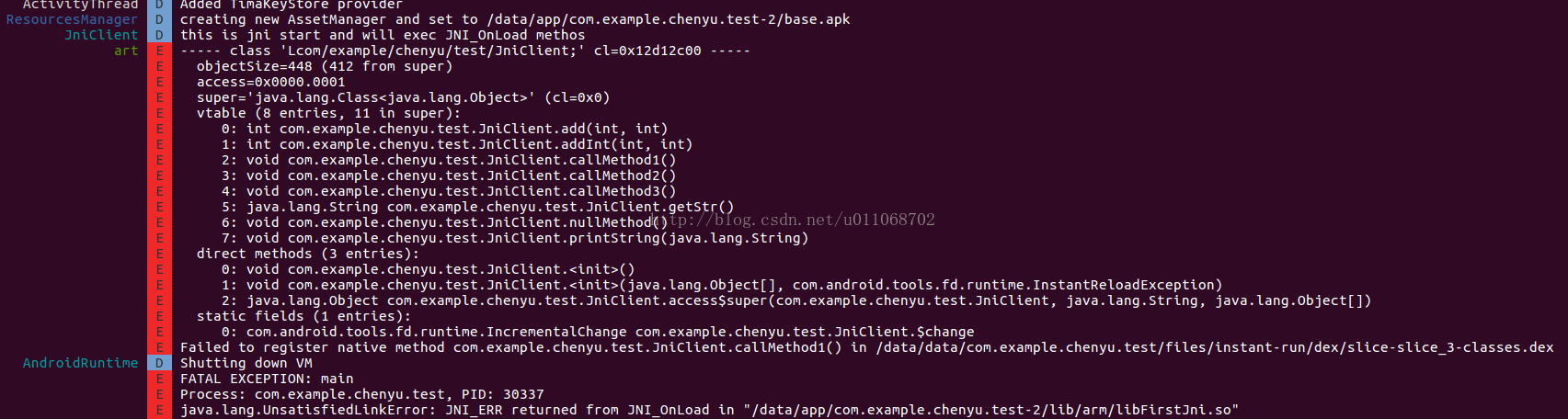 Android之java.lang.UnsatisfiedLinkError(Failed to register native method ***callMethod1())解决办法