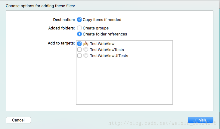 加入本地本地html文件时候选择create folder