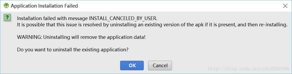 Installation failed with message INSTALL_CANCELED_BY_USER.