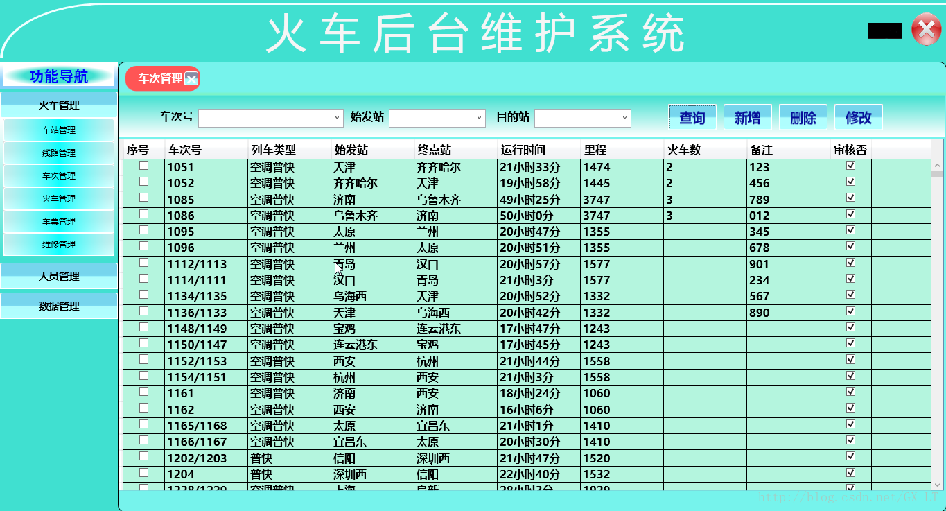 车次管理界面