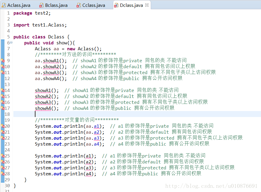 我的理解之JAVA中的4种访问权限