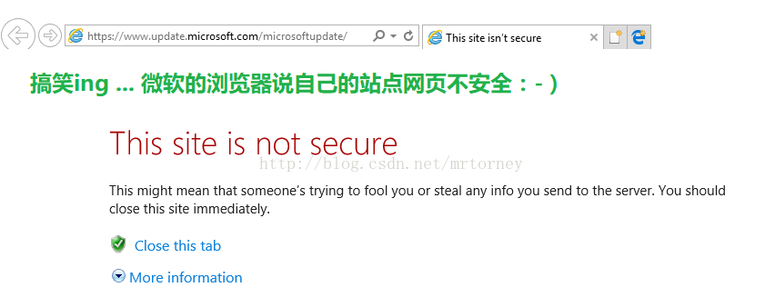 搞笑啊！进微软官网说不安全。