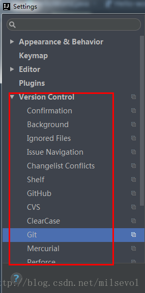 Version Control Settings Area