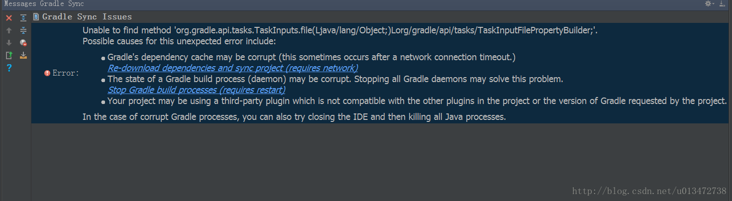 Error:Unable to find method 'org.gradle.api.tasks.TaskInputs.file