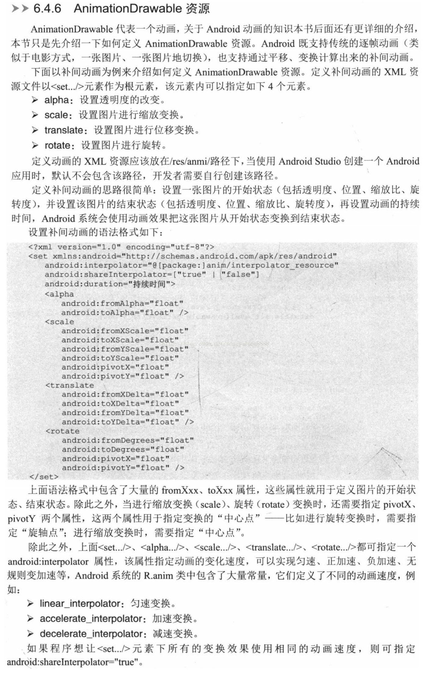 Android AnimationDrawable资源 set[translate,alpha,scale,rotate]