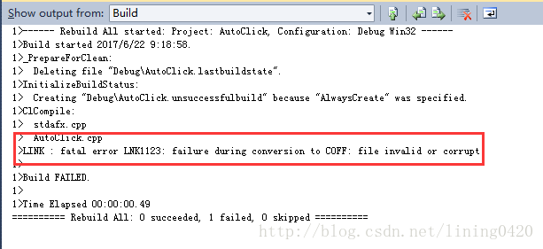 LINK : fatal error LNK1123: failure during conversion to COFF 