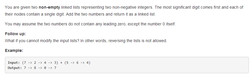 LeetCode445——Add Two Numbers II（两个链表数据相加（从链表尾部开始），返回新链表）