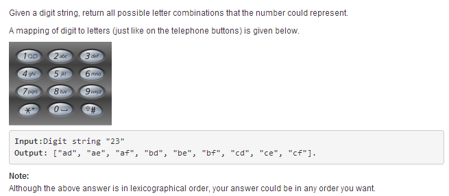 LeetCode17——Letter Combinations of a Phone Number（手机几个按键对应的字母（符号）组合）