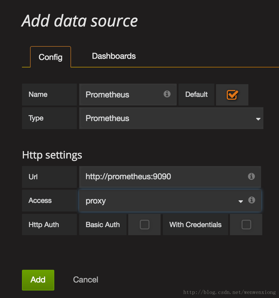 add datasource in Grafana