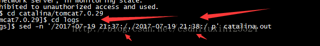 linux下使用sed命令查看tomcat某段时间的日志信息