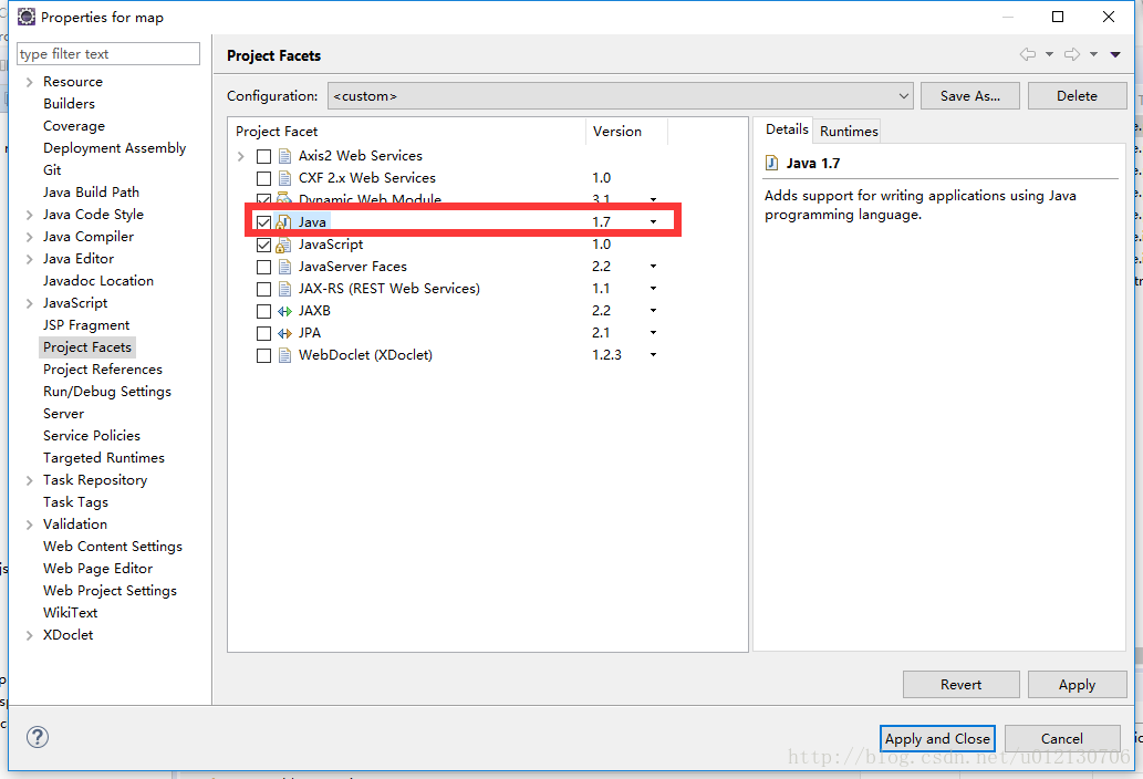 Java compiler level does not match the version of the installed Java project facet.	map解决方法