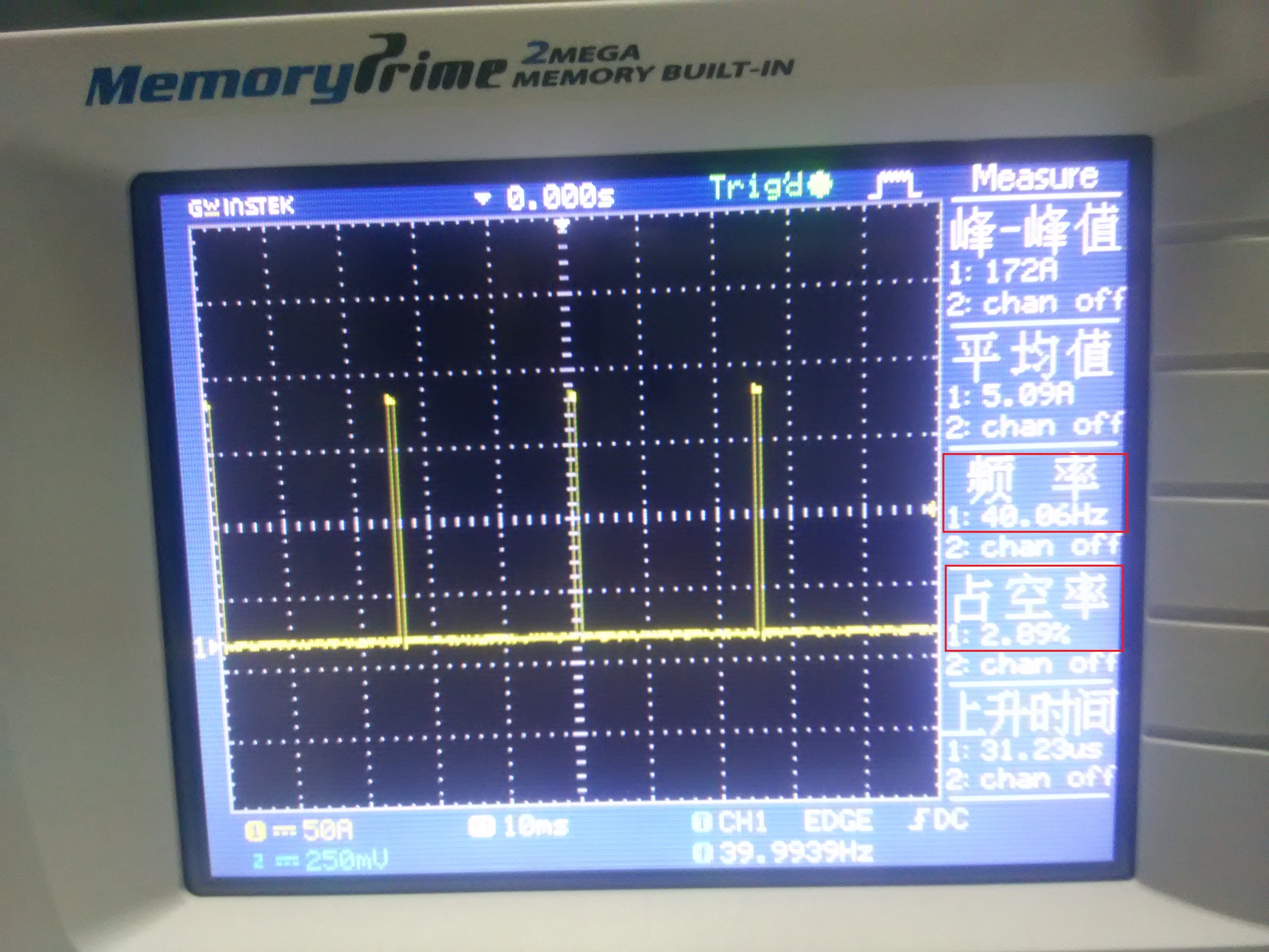 频率40Hz，占空比为3%，也就是设置油门最低操作