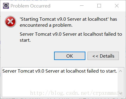 Server Tomcat v9.0 Server at localhost failed to start