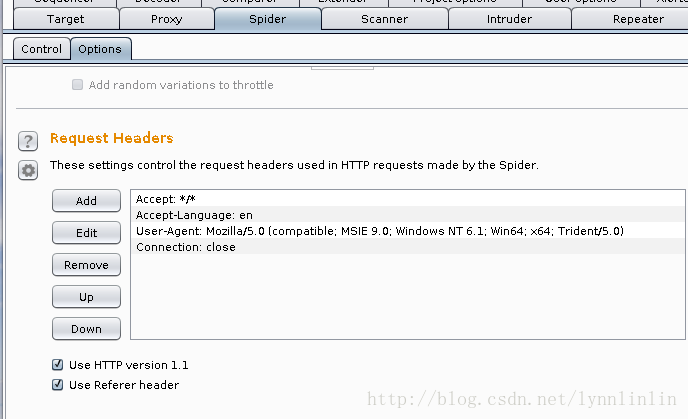 Spider Options Request Headers