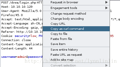 Copy as curl command