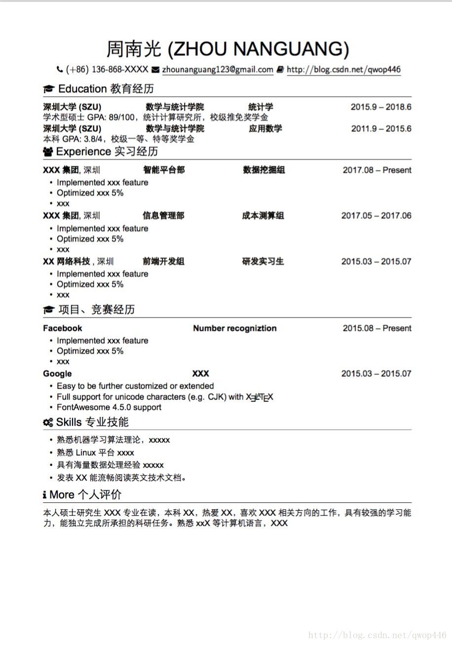 resume.tex 主文件resume.cls 格式文件fontawesome.