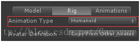 Animator时，多设置类型为Humanoid