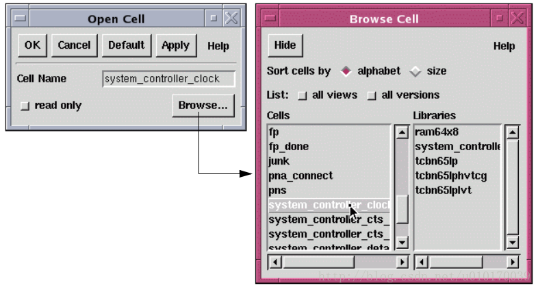 @Figure 3 Cell > Open and Browse Cell Dialog Boxes