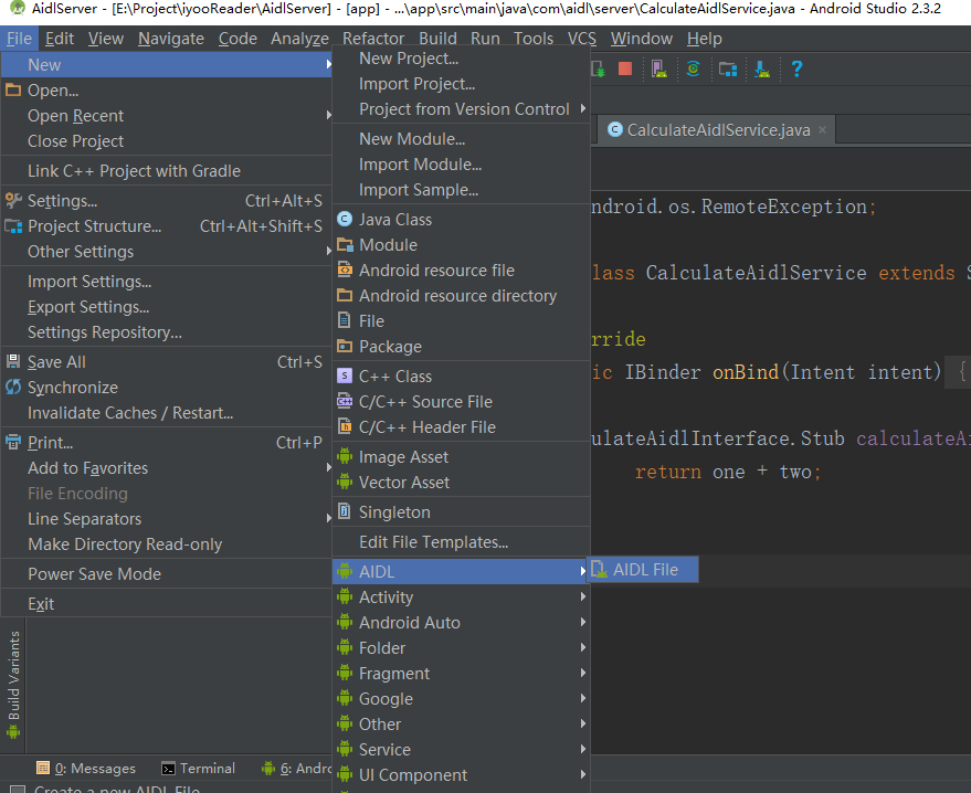 Android Studio, aidl refusing to generate code from aidl file defining ...
