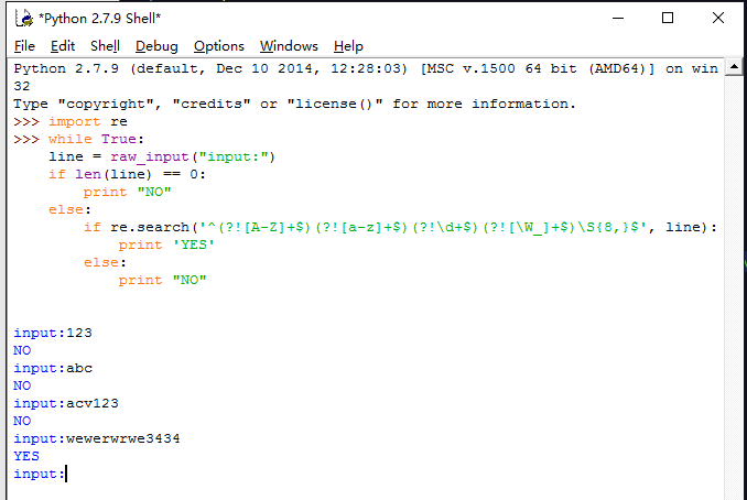 
			
				【Python】正则表达式-判断输入字符串为字母、数字、长度大于8			