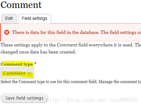 Link content field with Comment type