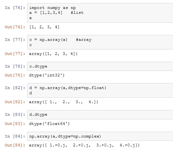 Python numpy函数：dtype数组元素类型