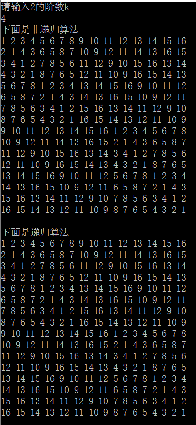 分治：循环赛日程表（递归+非递归）