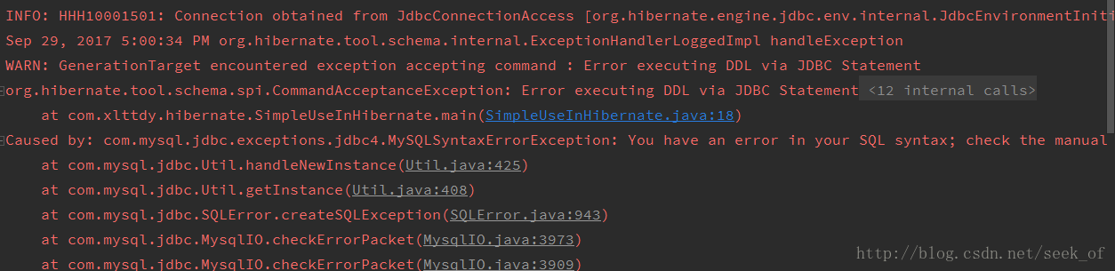 hibernate MySQL error