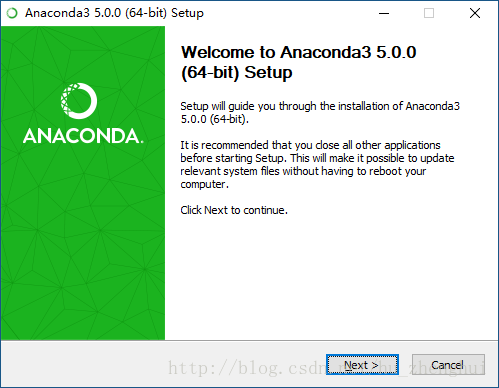 Welcome to Anaconda3 5.0.0 (64-bit) Setup