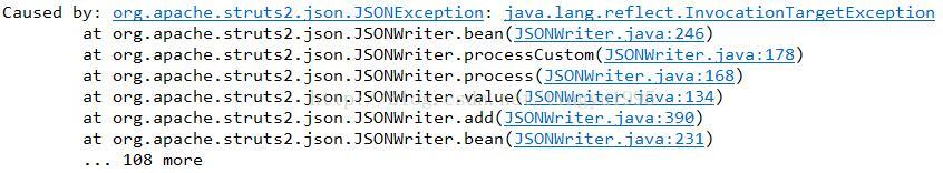 org.apache.struts2.json.JSONException:java.lang.reflect.InvocationTargetException异常解决