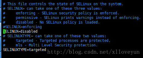 将SELINUX=enforcing改为disabled