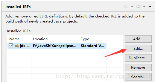 选中已经安装的JDK点击编辑【Editor】
