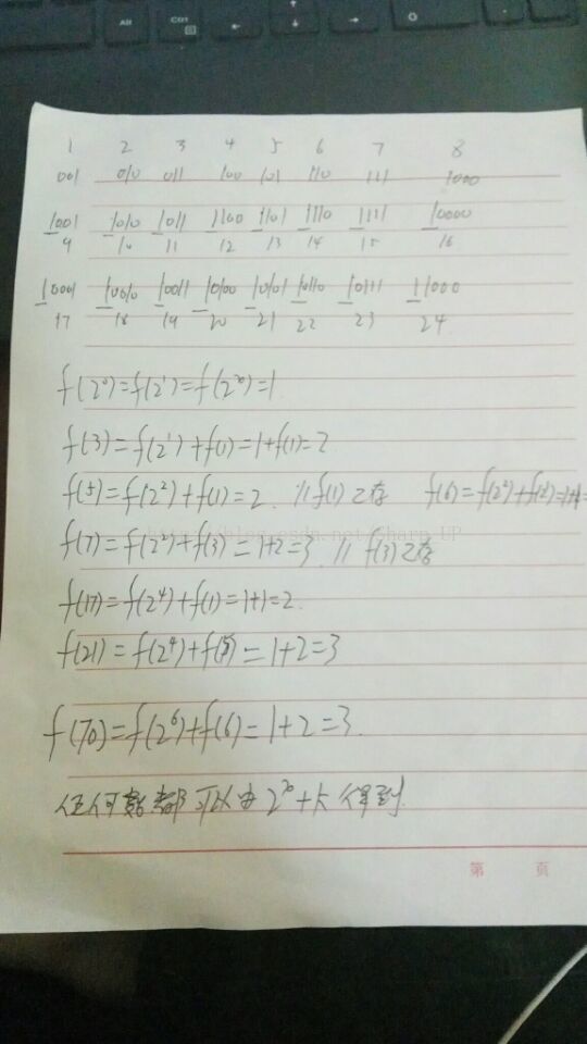 求1到n ，这n个整数的二进制表示比特1的个数（时间复杂度：O（n））