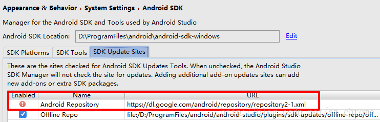 选择SDK Update Sites选项卡