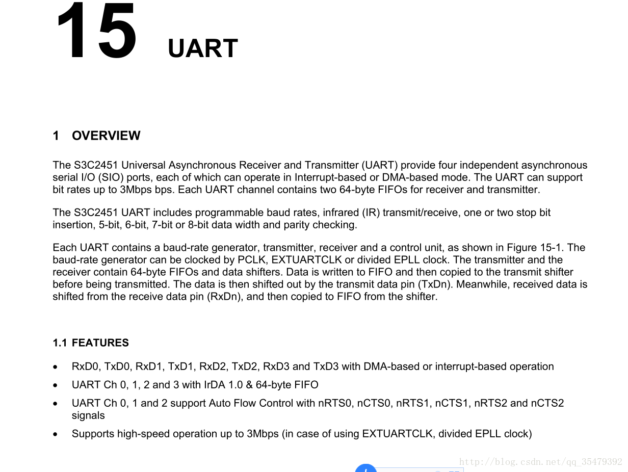 手册对于S3C2451 UART的总览