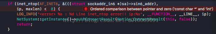 Ordered comparison between pointer and zero ('const char *' and 'int')