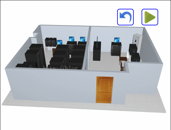 基于HTML5的WebGL经典3D虚拟机房漫游动画