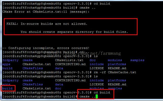 【linux-opencv】linux编译opencv报错：in-source builds are not allowed