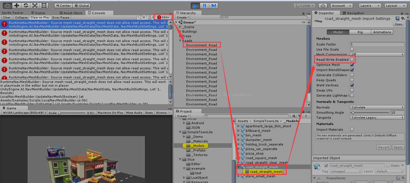 [Unity][Mesh][NavMesh]RuntimeNavMeshBuilder: Source mesh does not allow read解决办法