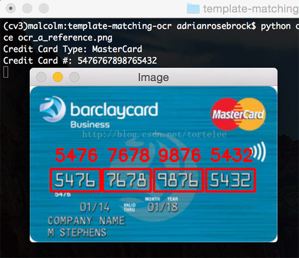 银行卡号的识别+python+opencv3.2