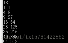 6.4.编程计算输出1到N之间的所有数的平方和立方。其中n值由用户从键盘输入