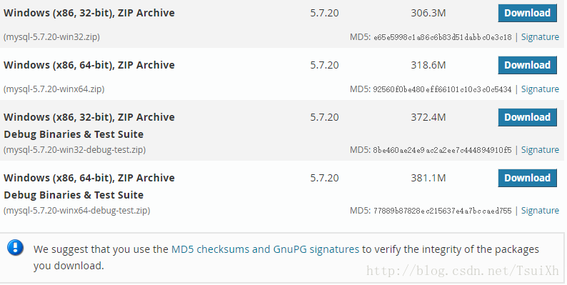 下載對應版本的MySQL Server