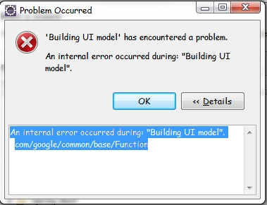 An internal error occurred during: Building UI model. com/google/common/base/Function